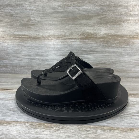 Aetrex Women’s Tasha Black Wedge Flip Flop Thong Sandals Size 6.5 - Picture 1 of 8
